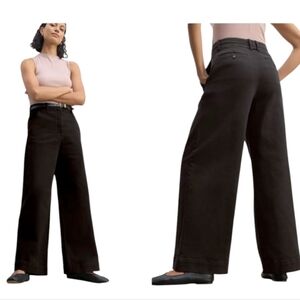 Everlane Wide Leg Trouser High-Rise Phoebe Pants Black Cotton Twill Size 14